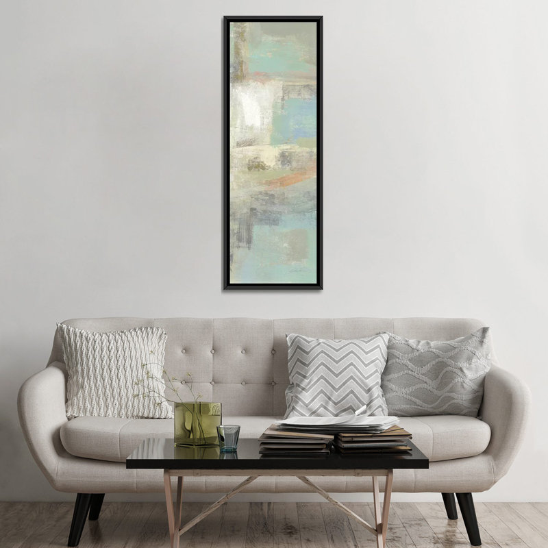 « stores of céladon iii », reproduction sur toile, H 60 po x l 20 po x P 1,5 po, Cadre noir