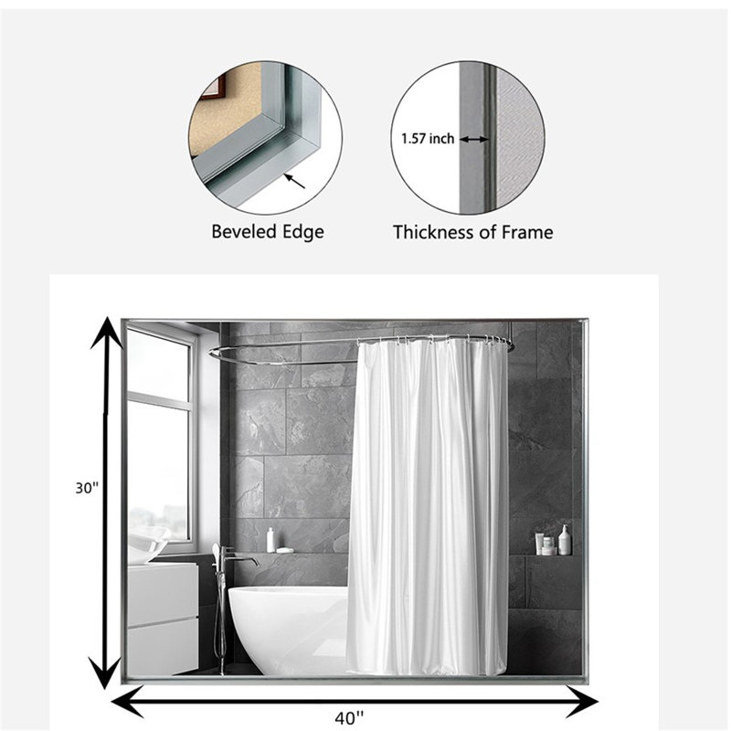 Miroir de salle de bain Bilan, 30 po x 40 po, Argent