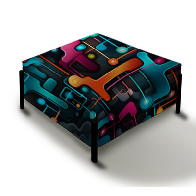Poupart Neon Grid Groove - Geometric Large Square Ottoman