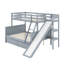 Lit superposé simple au-dessus de double avec 2 tiroirs, glissière, tablettes, échelle, lit superposé en bois d'hévéa avec glissière, tiroirs-114216896