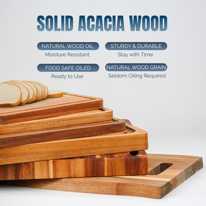 Howard Edge Grain Acacia Solid Wood Cutting Board - Reversible Extra Large Butcher Block with Juice Groove and Easy Grip Handle for Chopping, Serving, and Meal Prep
