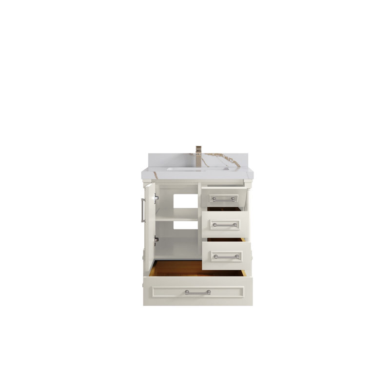 Meuble-lavabo simple 30 po avec plateau Aberdeen, Or Calacatta