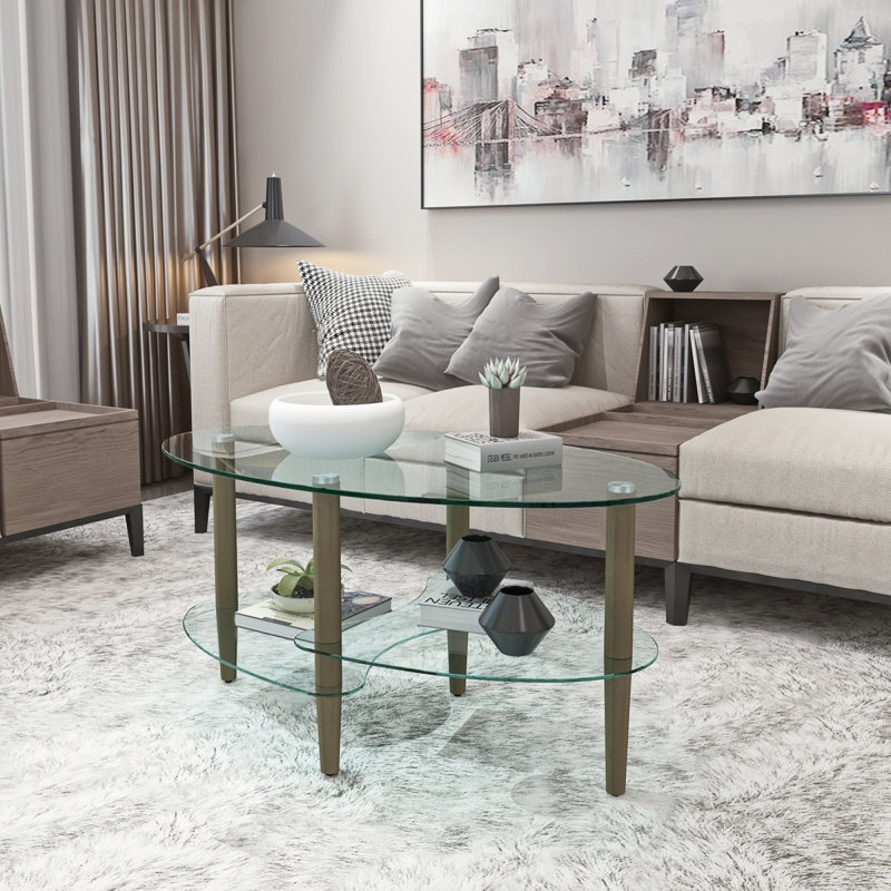 Table basse en verre transparent à 3 couches, table basse moderne en verre transparent, Transparent