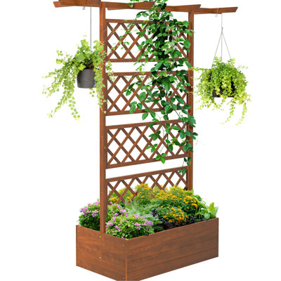 Trellis Planter Assembly Needed - Raised Garden Bed For Climbing Plants, Vines, Veggies, Flowers Wood Box With For Flowers, Vegetables In