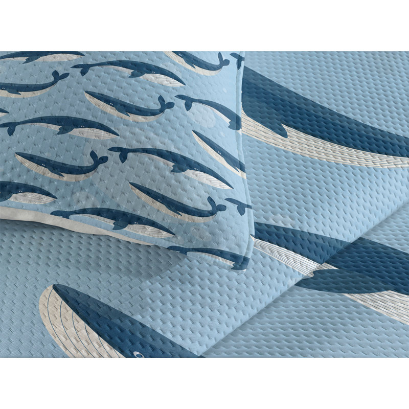 Coastal Polyester Geometric Shapes Coverlet, King Bedspread + 2 Shams, Dolphin