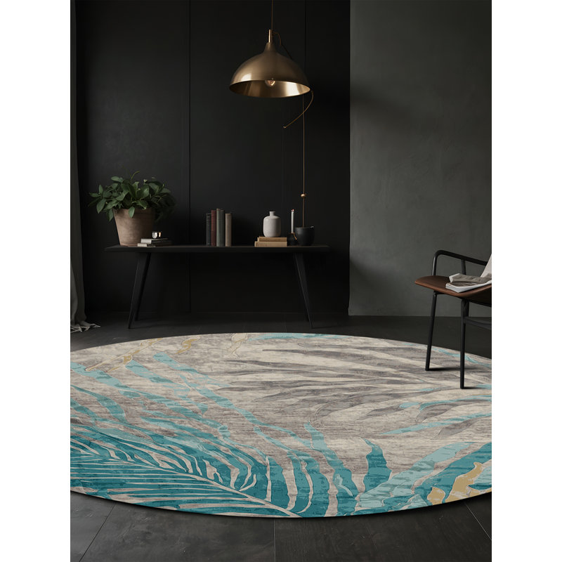 Machine Washable Gray Area Rug, Round 7'