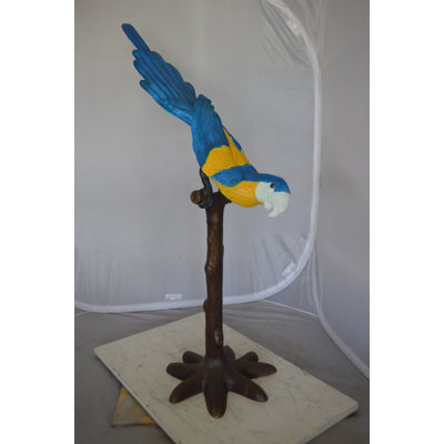 Parrot on Tree - Head Down Bronze Statue -  Size: 39"L x 15"W x 47"H.