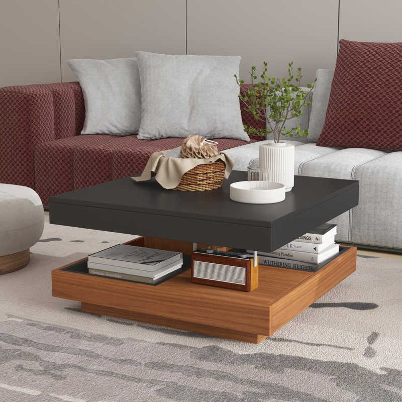 2 Tier Farmhouse Wooden Center Table with Storage, Black