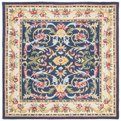Ozella Hand Tufted Wool/Cotton Oriental Rug in Ivory/Navy