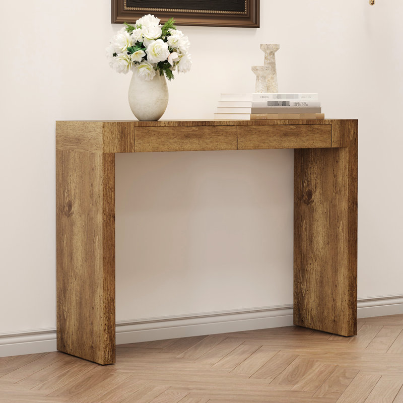 Table de bar en bois naturel de 50 po de long, finition lisse, capacité de rangement pratique des tiroirs, tiroirs fonctionnels, bords sablés fins, hauteur ergonomique