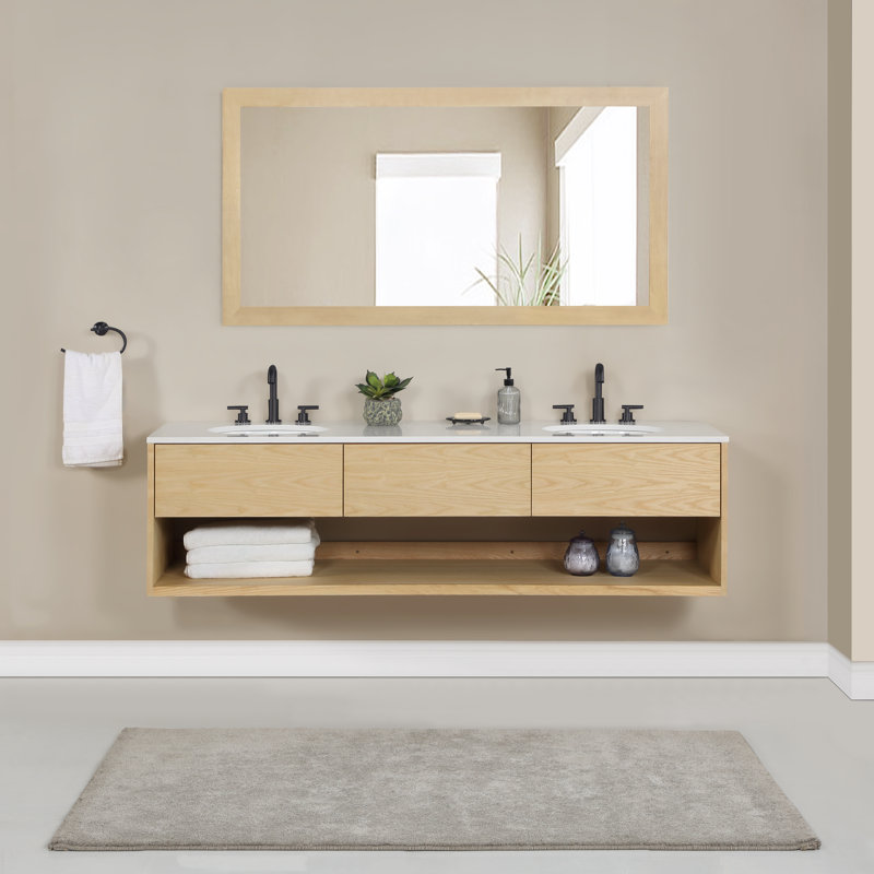Redbridge 72'' Double Wall Mounted Bathroon Vanity with Quartz Top
