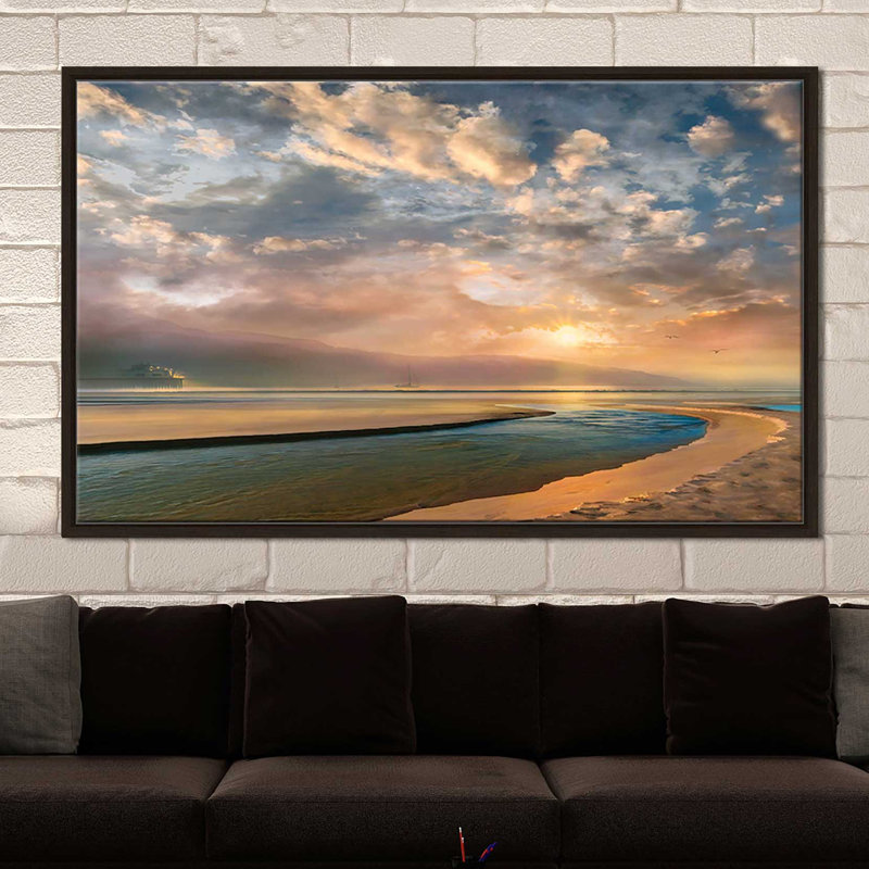 «Changer les marées», impression, H 39,5 po x l 63,5 po x P 2 po, Cadre flottant espresso