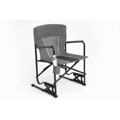 Outdoor Freestyle Rocker Camping Chair, Portable Folding Rocking Chair With Drink Holder, Grey