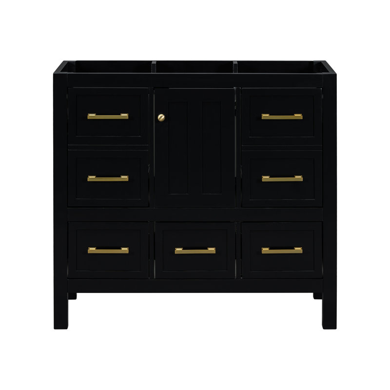 36'' Bathroom Vanity, Solid Wood & Construction, 5 Drawers Smooth Slide Rail, Black Elegant Vanity Without Sink, Soft Closing Doors, Storage Cabinet
