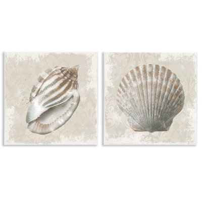 «Seashells over Subtle Damask», ensemble de 2 plaques murales, design par Conrad Knutsen