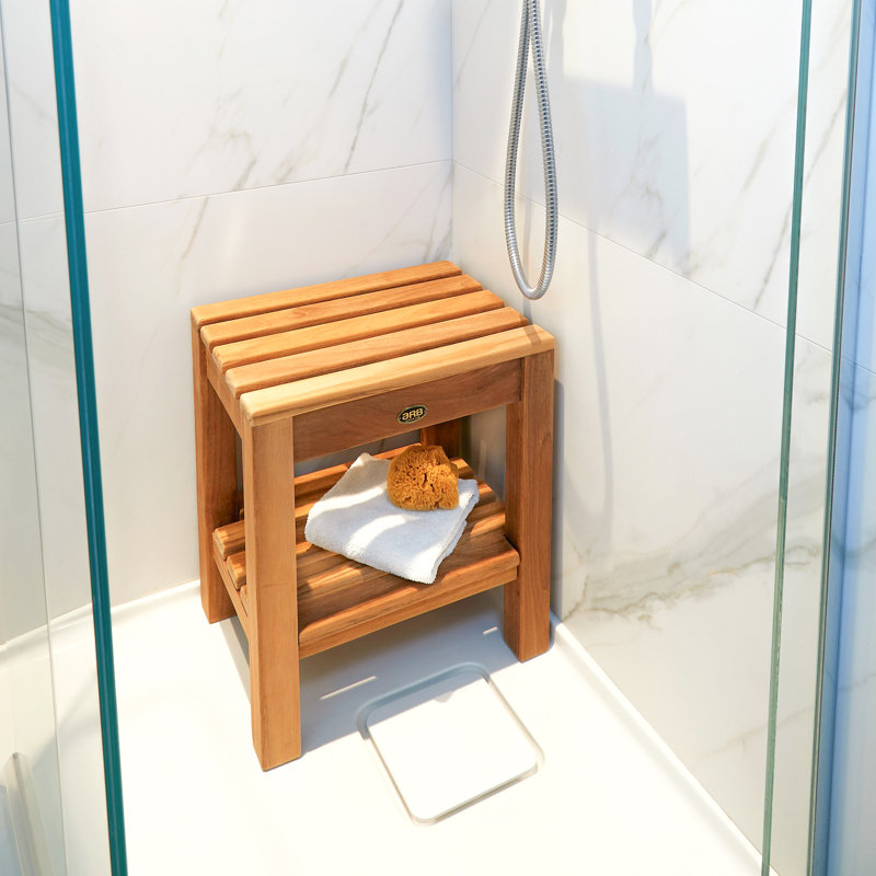 Teak Shower Bench, 17.75" H x 15.75" W x 12.25" D