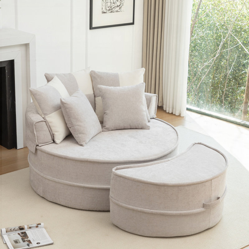 Canapé avec repose-pieds et repose-pieds Chenille, Gris