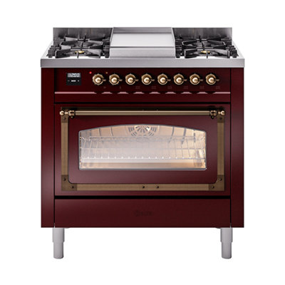 ILVE Nostalgie II Series 36 in. Dual Fuel Range with 6 Sealed Burners, Griddle (Liquid Propane, Glass Door)