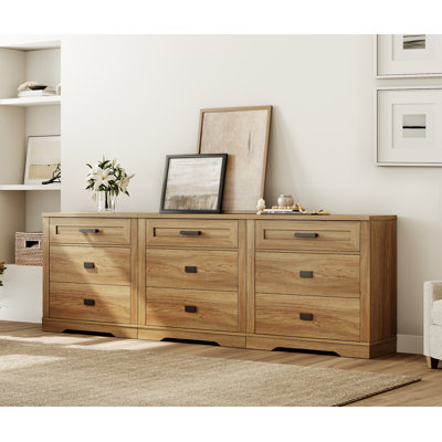 Commode 9 tiroirs pour la chambre à coucher, tiroir 3 en 1 de 94 po avec petite commode en bois de style moderne Mid Century