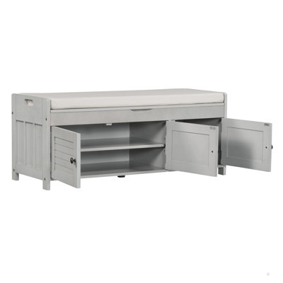 43.5-inch Storage Shoe Bench with Removable Cushion and 3 Shutter-shaped Doors