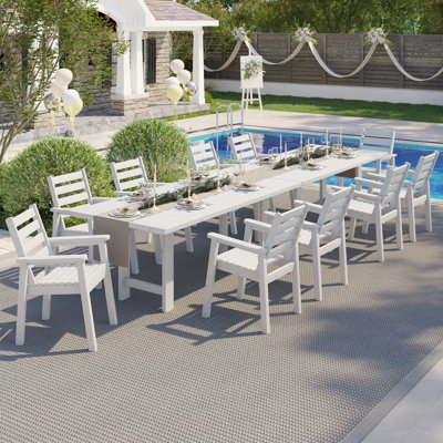 14- Piece Hdpe Outdoor Dining Table Set With Chairs & Umbrella Hole, White