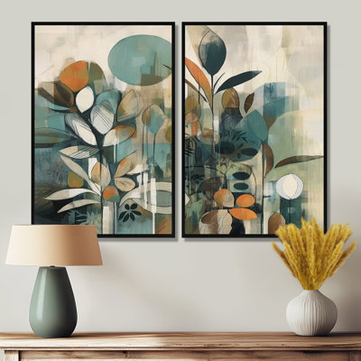 «Orange and Green Abstract Bohemia III», impressions sur toile orange sur 2 panneaux