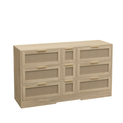 " natural rattan locker with 9 drawers, metal handles, perfect storage cabinet for kitchen, living room, bedroom