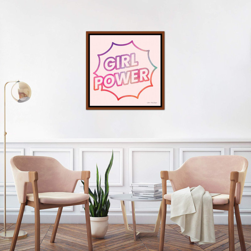 Girl Power I - impression d'art graphique, H 26 po x l 26 po x P 1,5 po, Toile avec cadre brun, Pas de tapis