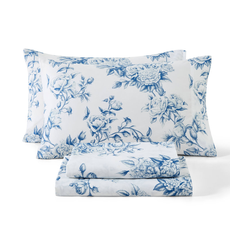 HLC.ME Rose Toile Floral Bed Sheets - Wrinkle Resistant & Ultra Soft - Fits Mattresses up to 15 Inches Deep (Sage Green)