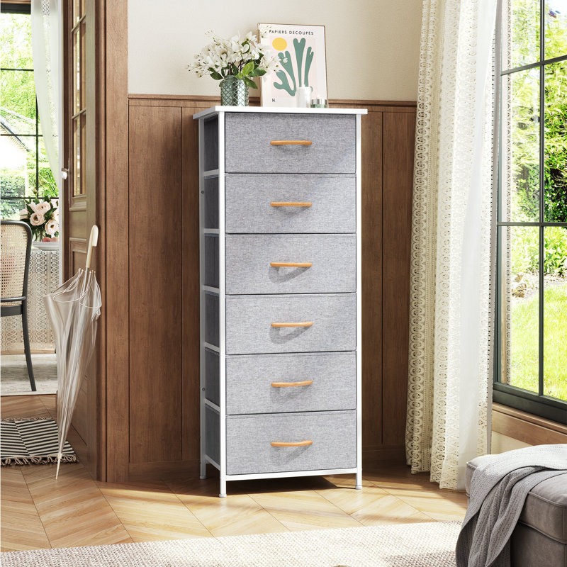 Annyka 6 Drawer Lingerie Chest, White and Light Gray, White/Light Gray