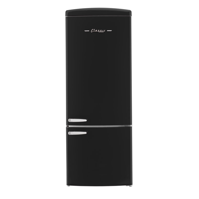 Classic Retro 28" 16.7 Cu. Ft. Frost Free Bottom Freezer Fridge In Summer, Energy Star, Matte Black