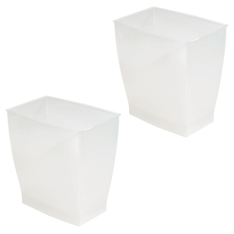 iDesign Set of 2 Small Rectangular Bathroom Trash Cans, Frost
