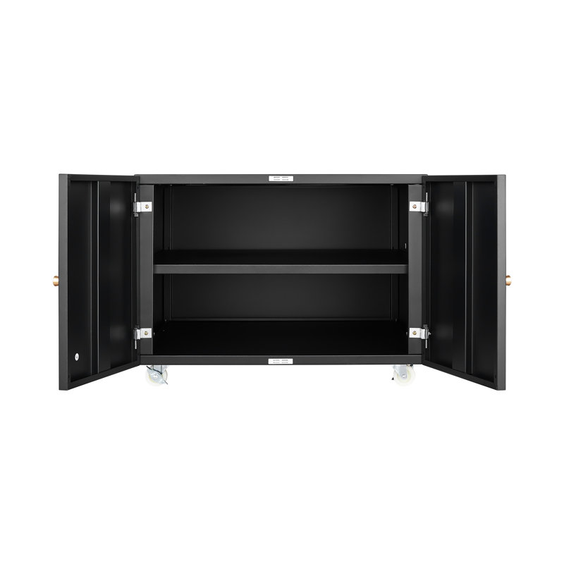 Classeur de bureau - Acier noir 2 portes avec 4 roulettes universelles et grand support de rangement mobile, Black