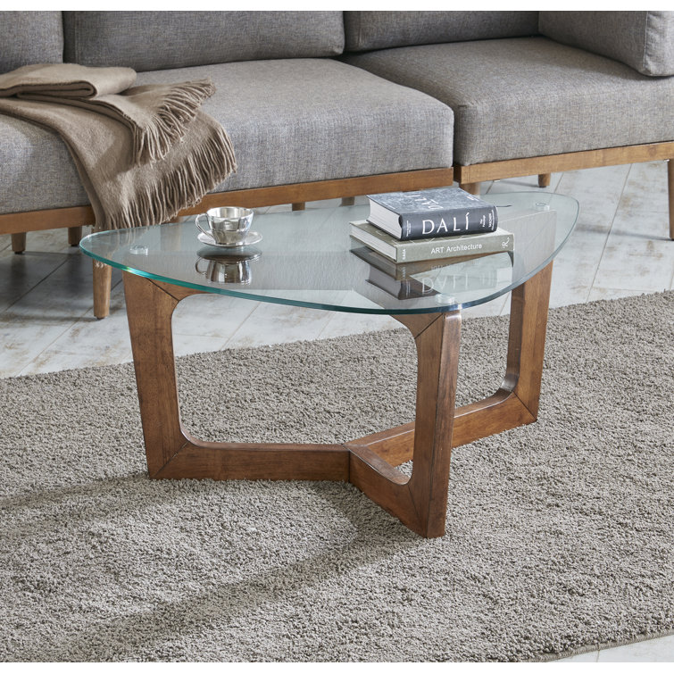 Walker Triangular Glass Top Wood Frame Coffee Table