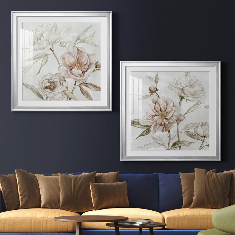 «Washed Botanical I», ensemble de 2 reproductions, Blanc, H 30,5 po x l 61 po x P 1,5 po, Papier avec cadre argenté