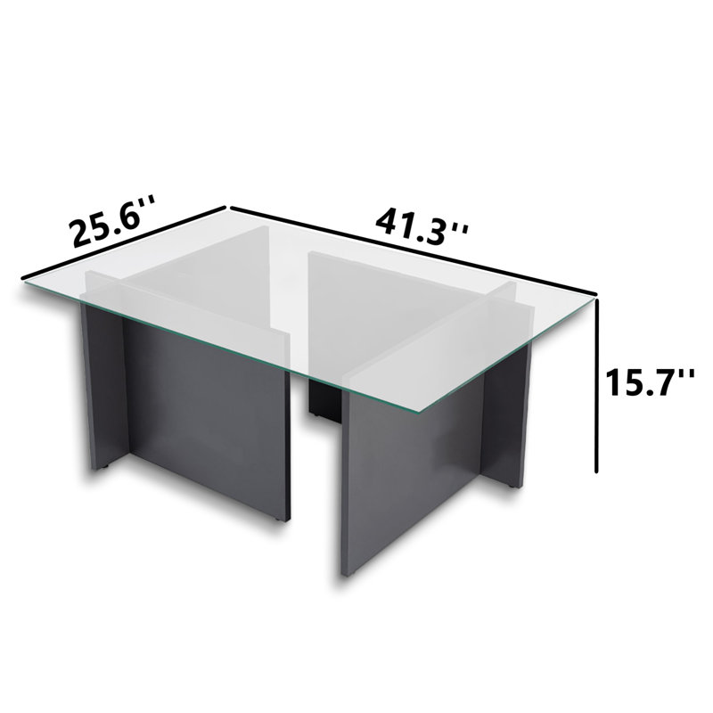 Rectangle Tempered Glass Coffee Table, Anthracite, 15.7" H x 41.3" L x 25.6" W