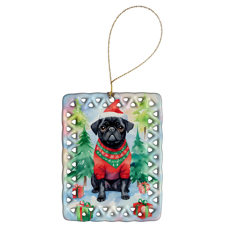 Ornement en porcelaine de Noël carlin, Pug 3592