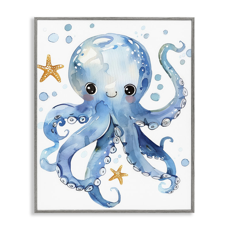 «Happy Smile Octopus», estampe numérique par Franklyn Gregory, H 30 po x l 24 po, Estampe numérique Farmhouse