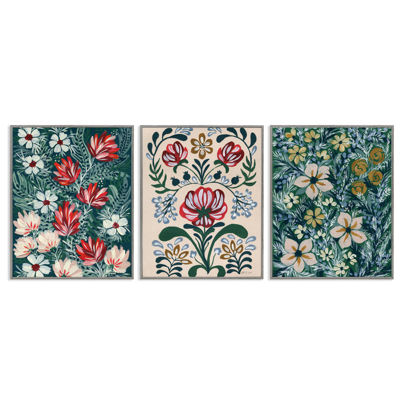  «Boho Folksy Florals», ensemble de 3 giclées par yvette St. Amant, Estampe numérique Farmhouse, H 20 po x l 16 po