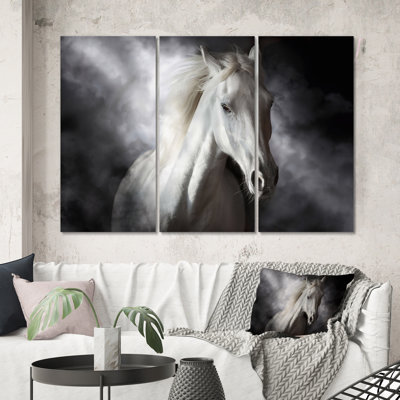 " Portrait Of A Galloping White Horse I " 3 - Pieces Painting Print