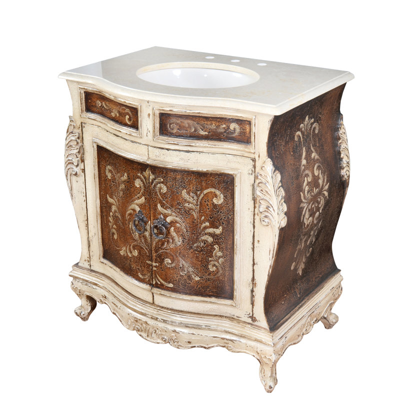 Meuble-lavabo simple 33 po Vizcaino Grande, Crème/brun