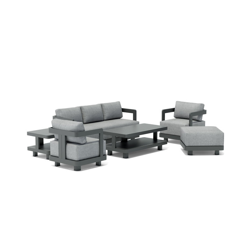 Ensemble de conversation avec coussins Massud Sunbrella, Ardoise Cast, 2 fauteuils, canapé, repose-pieds, table, table d