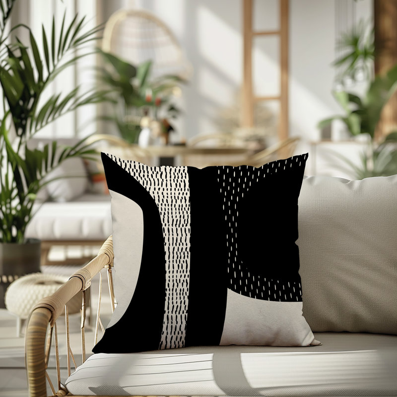 Coussin carré intérieur / extérieur pia, H 17 po x l 17 po, Noir/Blanc cassé