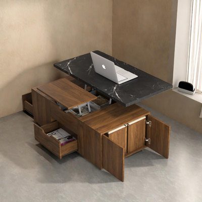 Lift-Up Coffee Table with Hidden Storage and Stools Set