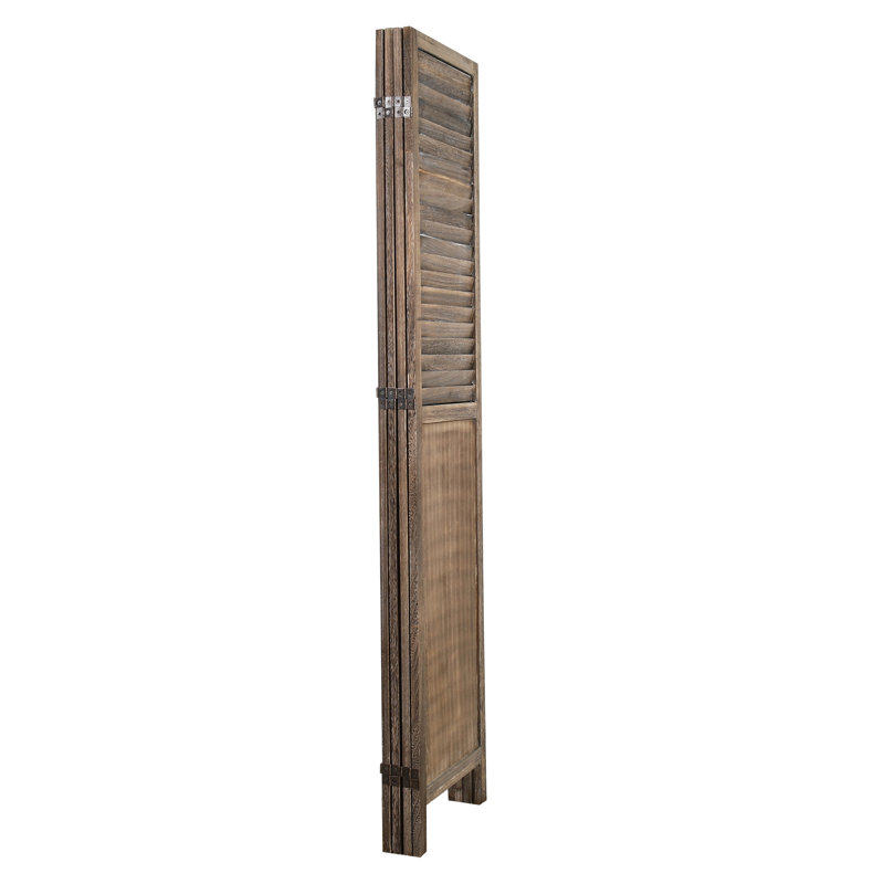 Rustic Brown Paulownia Wood 4-Panel Folding Room Divider