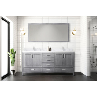 Meuble-lavabo double gris 72 po X 22 avec comptoir en marbre, robinet, miroir de 28 po et taches pour un plateau attrayant