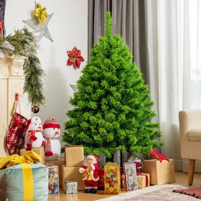 Arbre de Noël artificiel à charnière enneigé 4,5 pi avec support en métal The Holiday Aisle® Vert