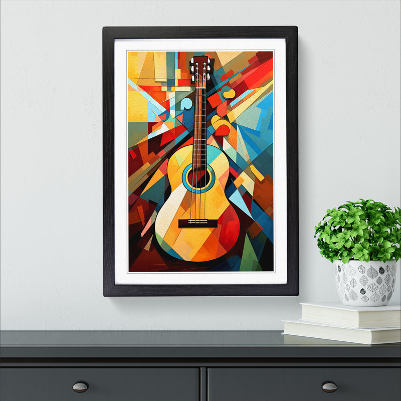 XYZ-FRM-V1223-1761 Acoustic Guitar Orphism No.3 - Single Picture Frame Print on Wood, 64cm H x 46cm W x 2cm D, Black