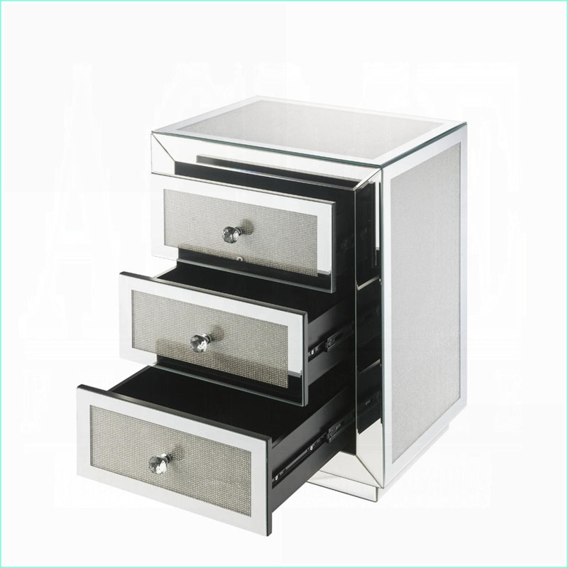 Table de chevet à miroir avec 3 tiroirs Glam Faux diamants