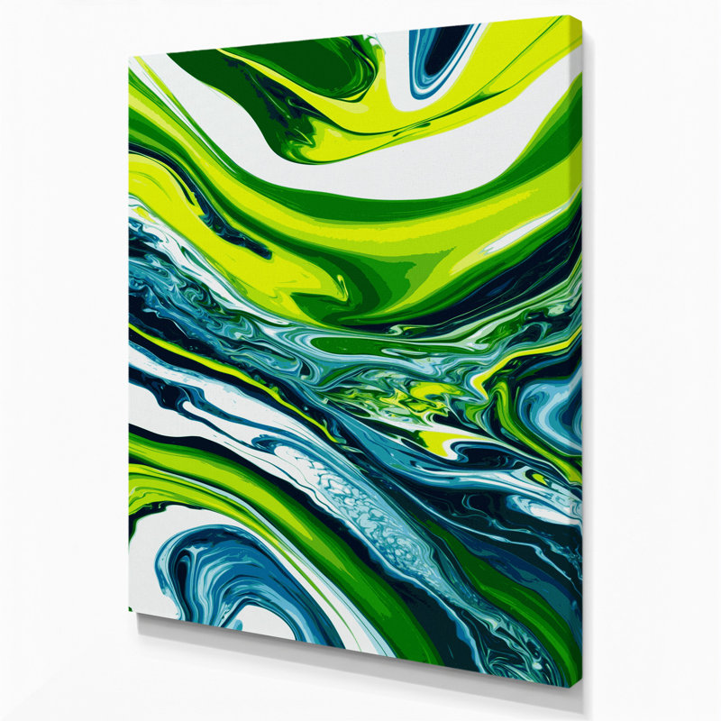 Abstrait art fluide sur toile verte 42, 10" H x 8" W
